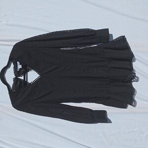 Womens Black FAVLUX Long Sleeve Short Dress Open Back Sheer Sleeves Size M